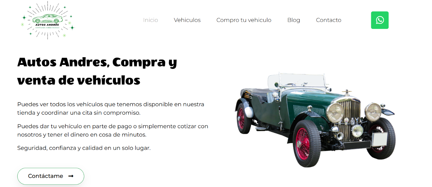Sitio web de Autos Andrés, compra y venta de vehículos.